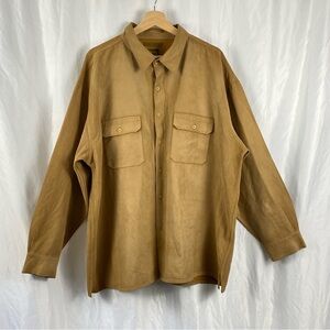 Bruno Men’s Sueded MicrofiberTan Brown Button-Up Shirt Long Sleeve Size 2X/Big